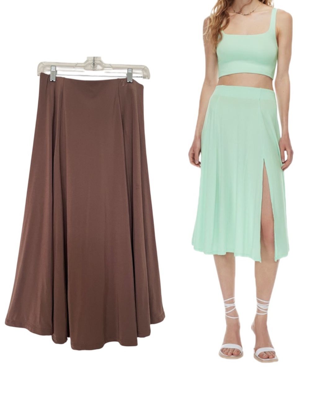 Aritzia Wilfred Beach Skirt High-Waisted Midi Skirt Tencel Slit Flowy Brown Med